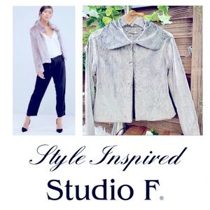 NWOT Studio Silver Gray Velvet soft cropped Fur Jacket